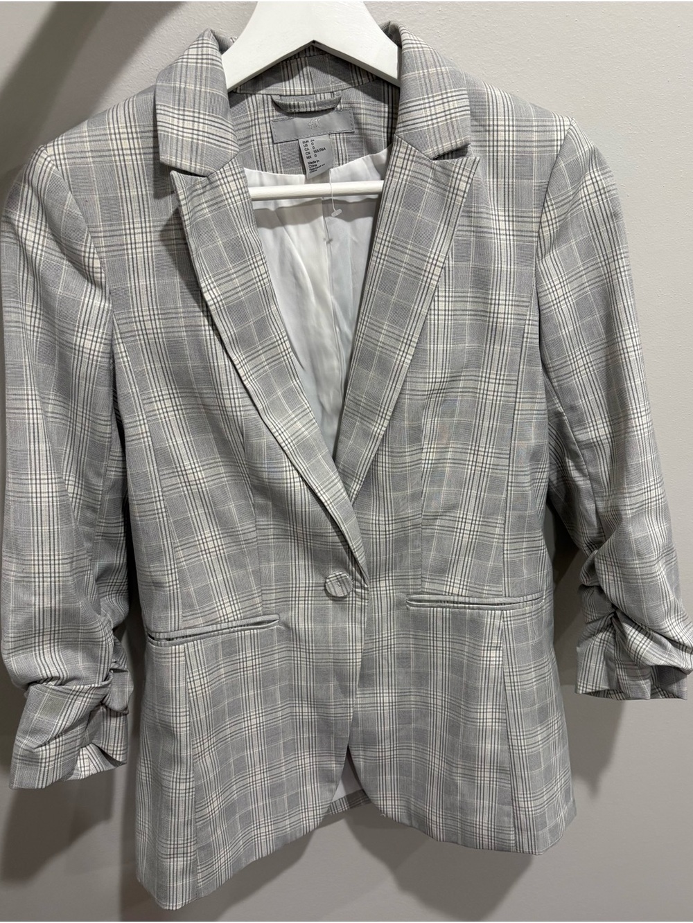 H&M Light Gray Plaid Single-Button Blazer